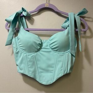 Aqua Bustier Top with Bow Straps